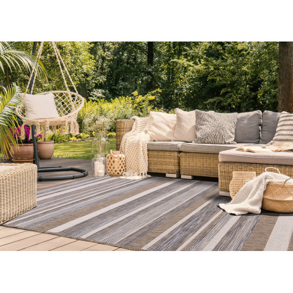 Corrigan Studio® Memphis Striped Gray/Brown/Blue Indoor / Outdoor Area ...