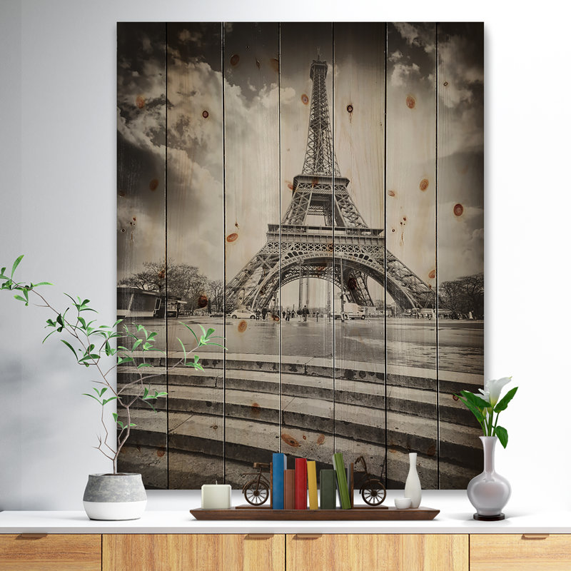 Photographie « tour eiffel » avec abat-jour gris, H 20 po x l 15 po x P 1po, Bois