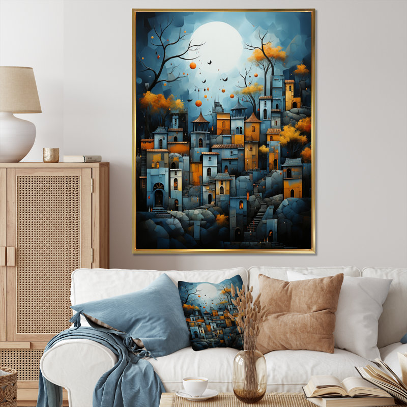 Petrigno " Cityscape Exquisite Blue I " Color Photography Print, 44" H x 34" W x 1.5" D, Gold Floater Framed