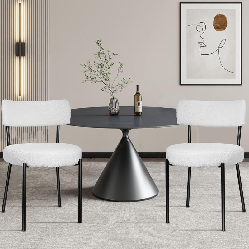 Chaise de salle à manger rembourrée en métal et polyester Almeda, Blanc, Noir