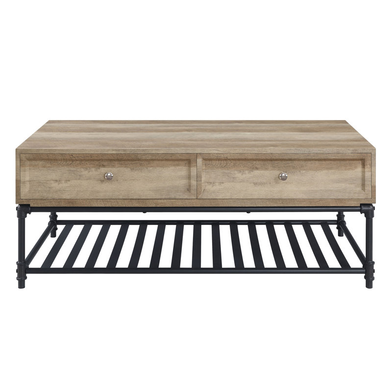 Élégante table basse en chêne et sable noir avec tablette inférieure pour un rangement amélioré et une esthétique moderne