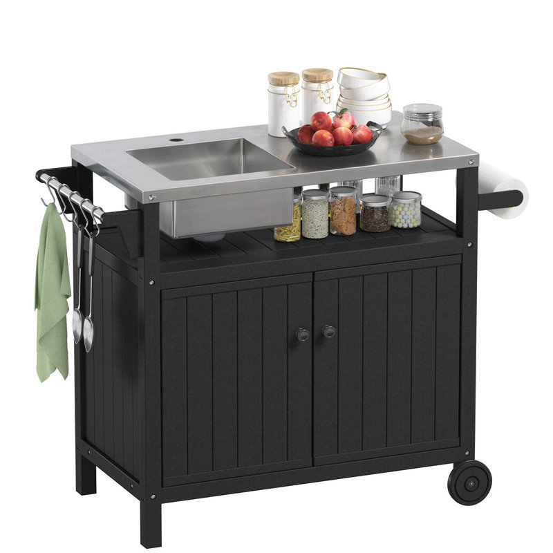 Station de cuisson pour l'extérieur modulaire autoportante en acier inoxydable avec armoire HEPE 42 "304, Noir