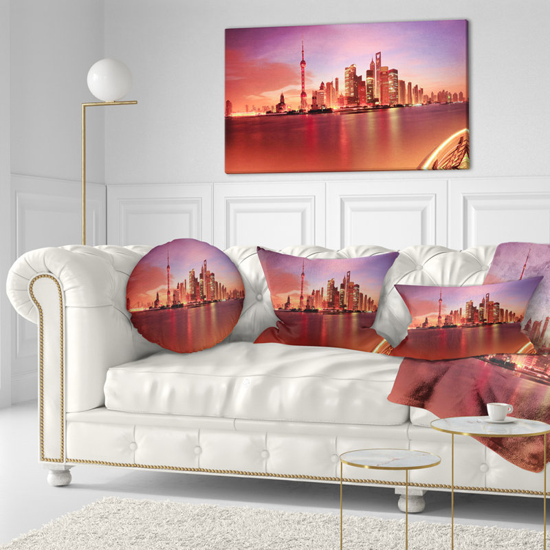 Coussin cityscape panorama à partir de la shanghai, Rectangle 12 po x 20 po