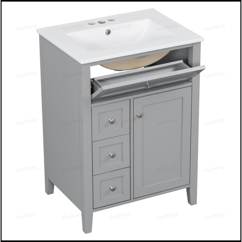 Meuble-lavabo à tablettes réglables avec lavabo, Gris