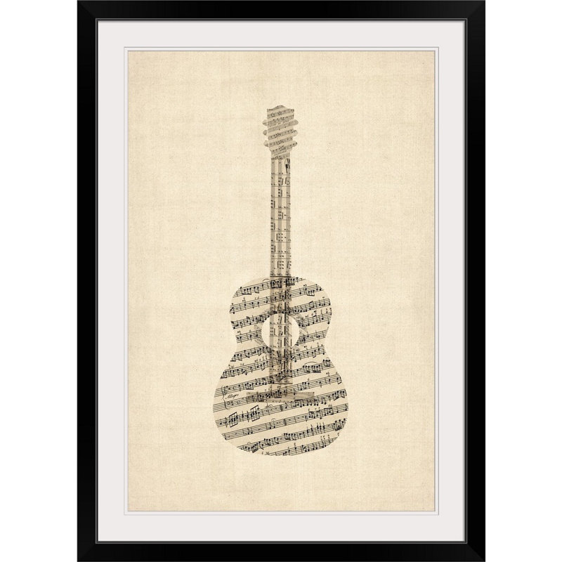 «Acoustique guitare ancienne» par Aniesha - impression d'art graphique, H 38 po x l 28 po x P 1 po, Cadre noir