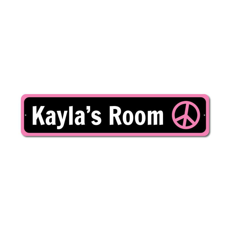 Enseigne en métal «Kids Room Peace», H 4 po x l 18 po x P 0,04 po