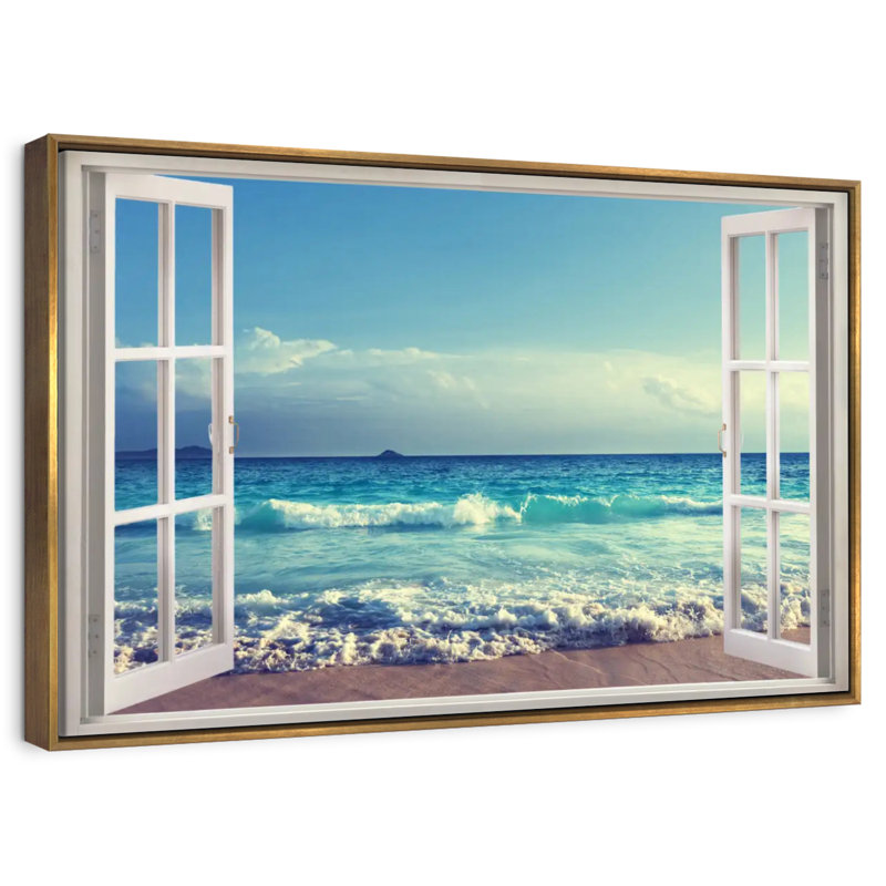 Fenêtre sur la sensuelle Thadine, Cadre flottant doré, 37 po x 25 po