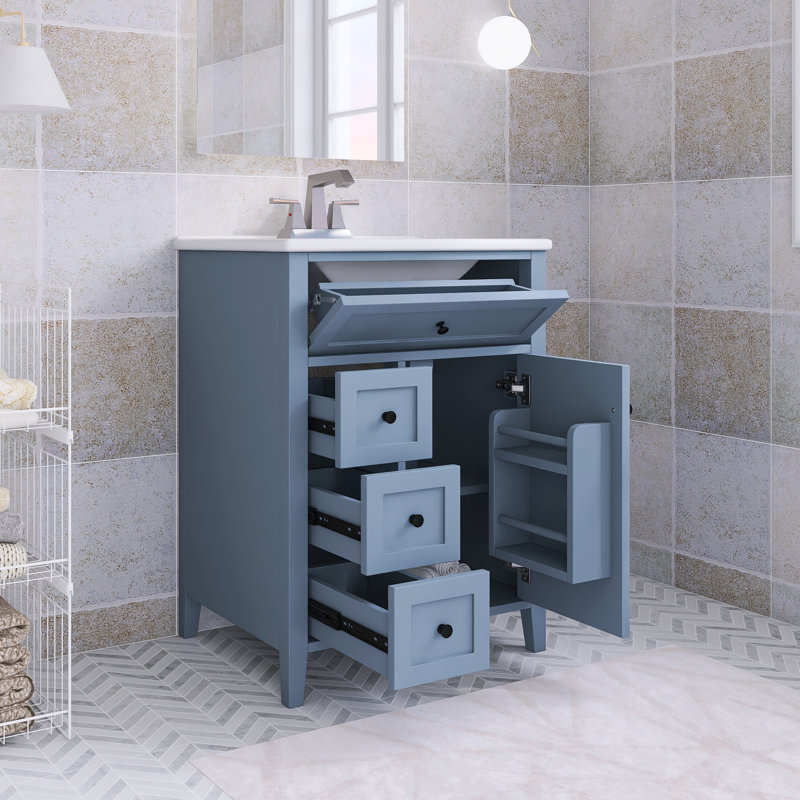 24'' Freestanding Single Sink Bathroom Vanity with Ceramic Top