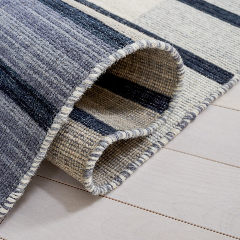 Tapis en laine / coton à tissage plat Anjail gris clair / noir, Rectangle 8 pi x 10 pi