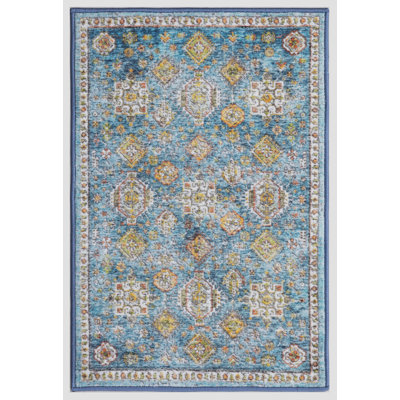 Lyanne Washable Non-Slip Blue Area Rug