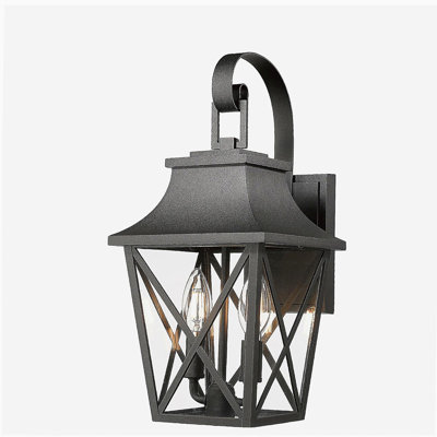 Black outdoor wall light 2 lights, large outdoor modern wall sconce lighting, industrial corridor wall hanging light, with glass waterproof cottage appearance lighting (1 piece)