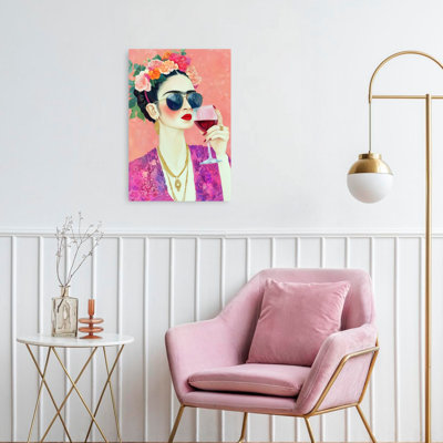 Chic Lady Red Wine Elegant Modern Vibrant Flower Portrait Wall Art Print