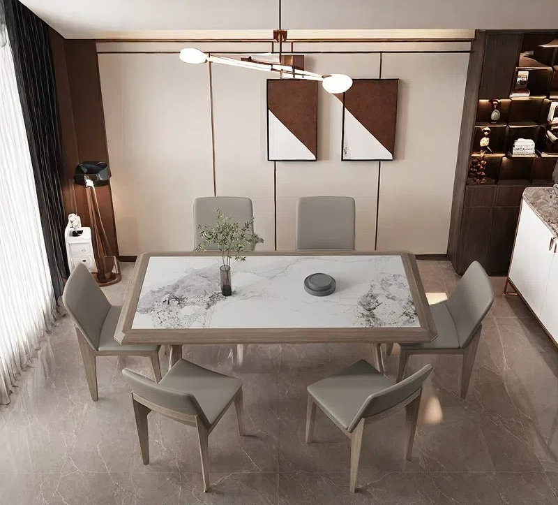 Ensembles de table de salle à manger en pierre incrustée., H 29,53 po x L 70,87 po x l 35,43 po