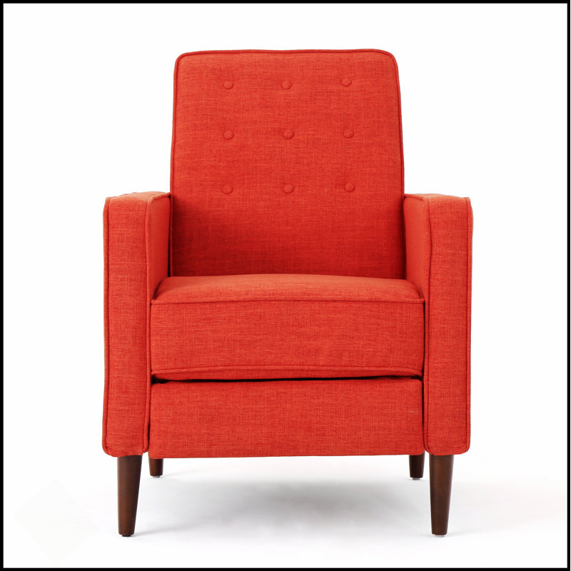 Mid-Century Modern Recliner With Slightly Pleated Back And Birch Legs For Ultimate Comfort And Style, Orange 