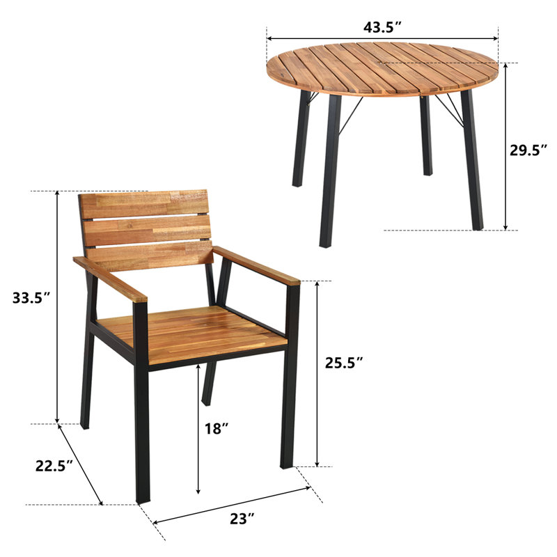 Blanchet 4 - Person Acacia Patio Dining Set with Round Table