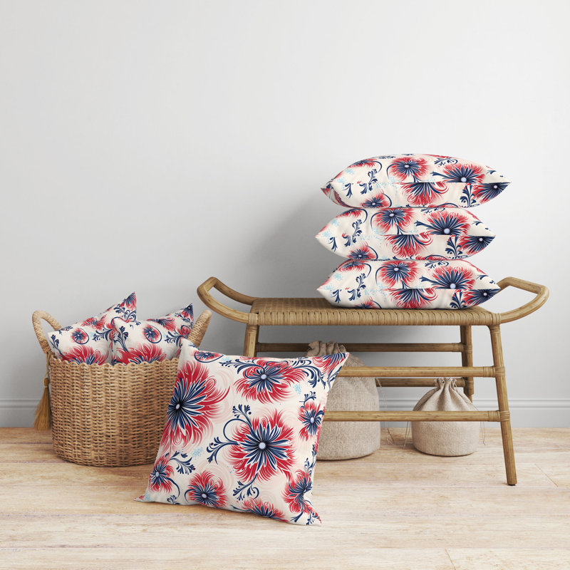 Coussin Breezy, H 20 po x l 20 po, Floral rouge / bleu
