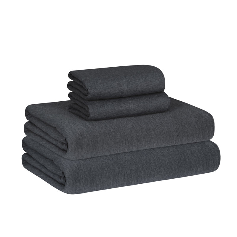 Ensemble de draps en jersey grand respirant en jersey 4 pièces | Toutes saisons, gris anthracite, Gris anthracite