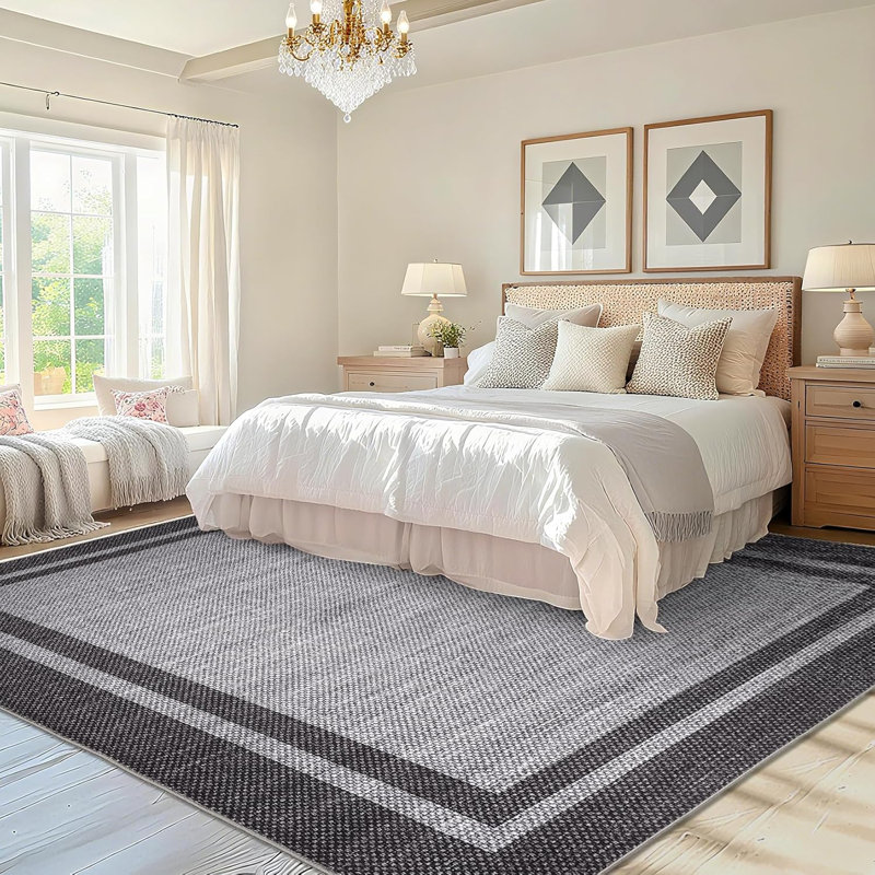 Kitchen Runner Rug – Non-Slip Modern Border, Soft Low Pile Carpet for Hallways, Entryways, Bathrooms, Laundry (Black/Grey)