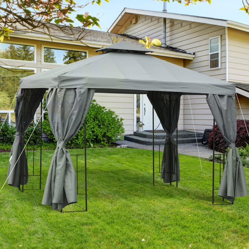 Outsunny 3 x 3 m Garden Gazebo Double Roof Marquee with Sidewalls, Dark gray