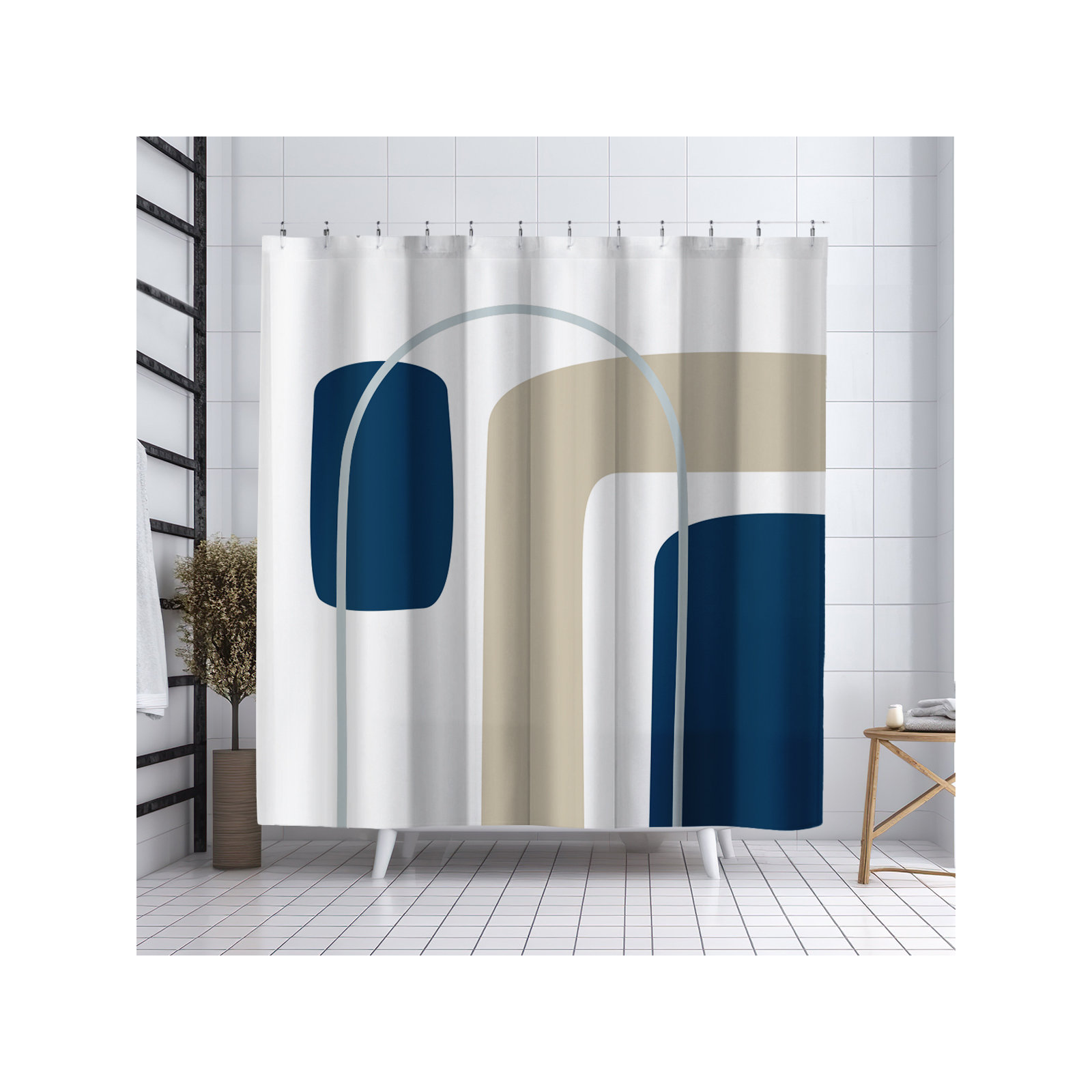 Hagan Polyester Shower Curtain, Beige