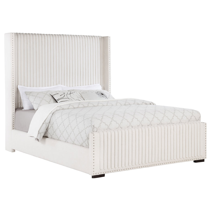 Westmere 65-inch Upholstered Queen Wingback Bed Cream, Queen