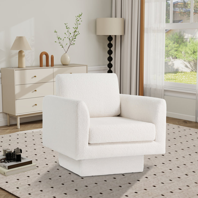 Fauteuil d'appoint pivotant rembourré à accoudoirs évasés, Polyester crème