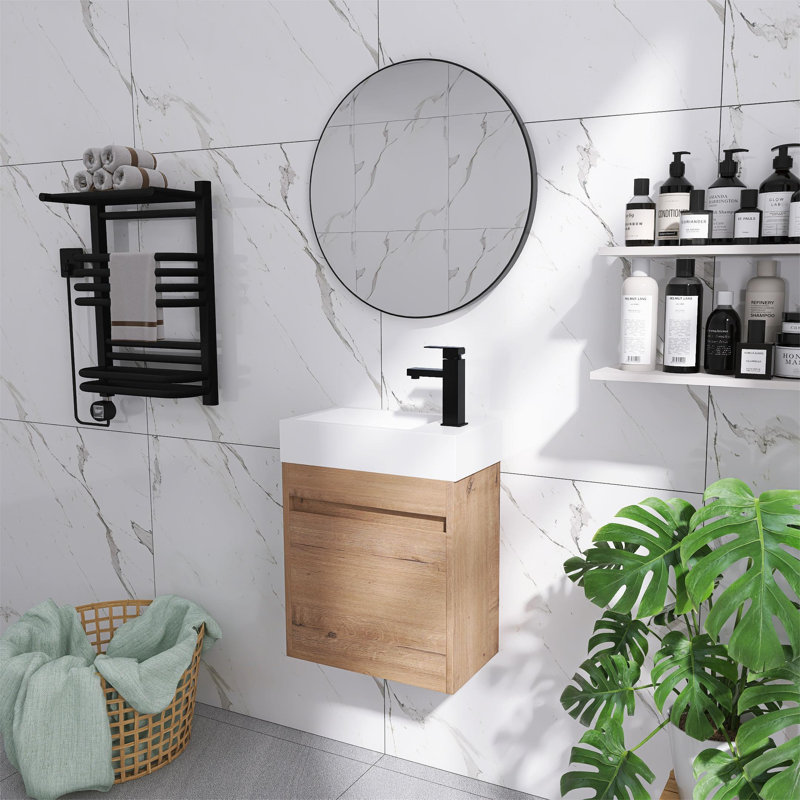 Argylle 18" Single Bathroom Vanity Set, Wall Mounted Bathroom Vanity with White Resin Sink Top , Floating vanity with Soft Close Door, Single Bathroom Vanity with Top