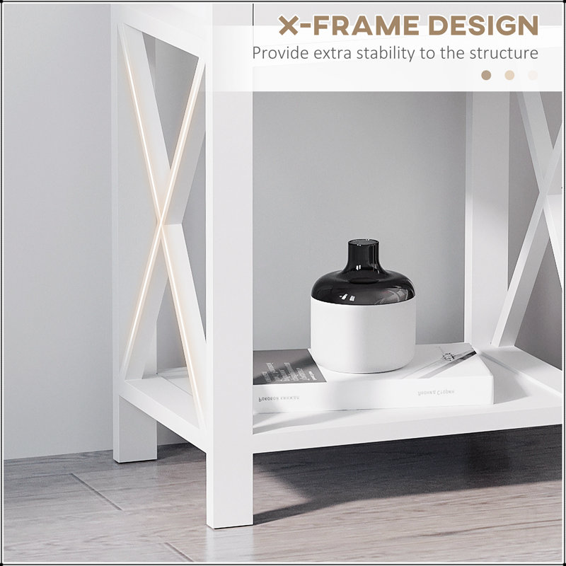 Table d'appoint, table de bout Farmhouse avec tiroir de rangement, tablette ouverte et structure en X, table de chevet