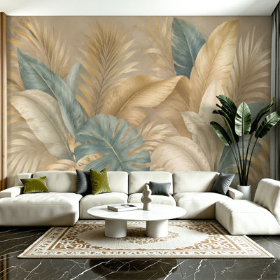Peel and Stick Wallpaper Tropical Jungle Leaf Feather Like Leaves Ginkgo Inspired Foliage Wall Murals 100"H x 144"W Removable PVC Wall Paper Self-Adhesive Wall Decor for Bedroom Living Room Home Office