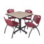 Table de salle de repos carrée Nicklo, chaises empilables 4 M-32668306-32668303-40142455