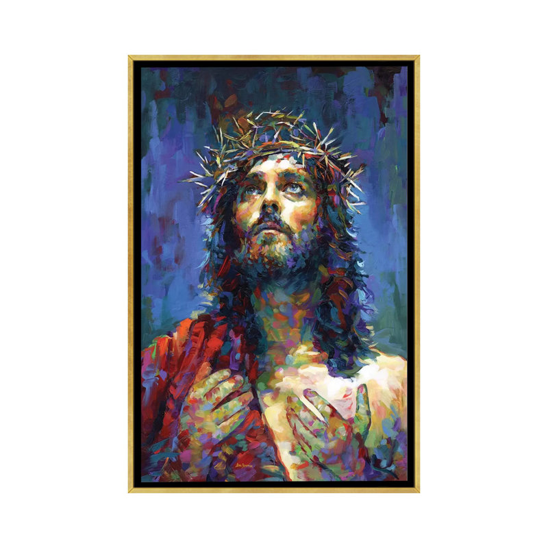 «Jesus Christ» par Leon Devenice - impression d'art graphique, H 48 po x l 32 po x P 1,5 po, Toile encadrée d'or
