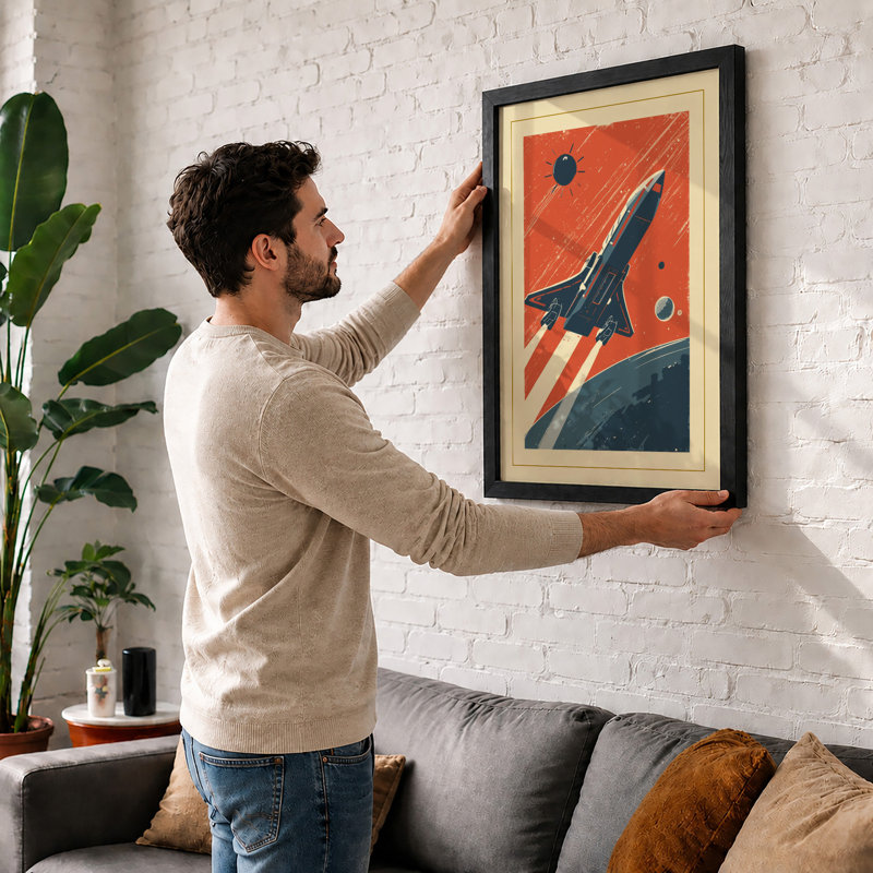 Rocket to the Stars Retro - Framed Print, Black, A3 - 42.0 x 29.7 cm