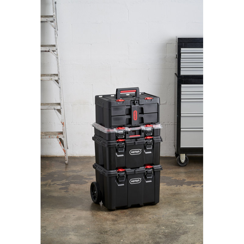 Keter Stack-n-Roll Two Drawer Tool Box Tool Storage for Small Parts and Power Accessories, Fits Keter Modular Tool Storage System, Black
