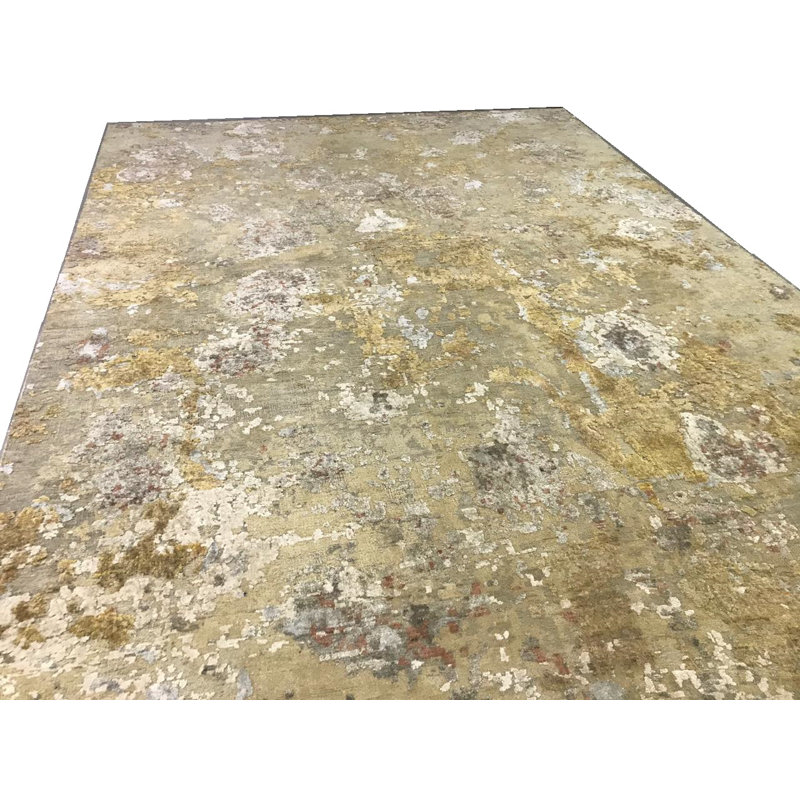 Odyssey Modernist Organic Abstract Hand-Knotted Wool/Silk Gold Beige Rust Copper Area Rug / Rug Size: Rectangle
