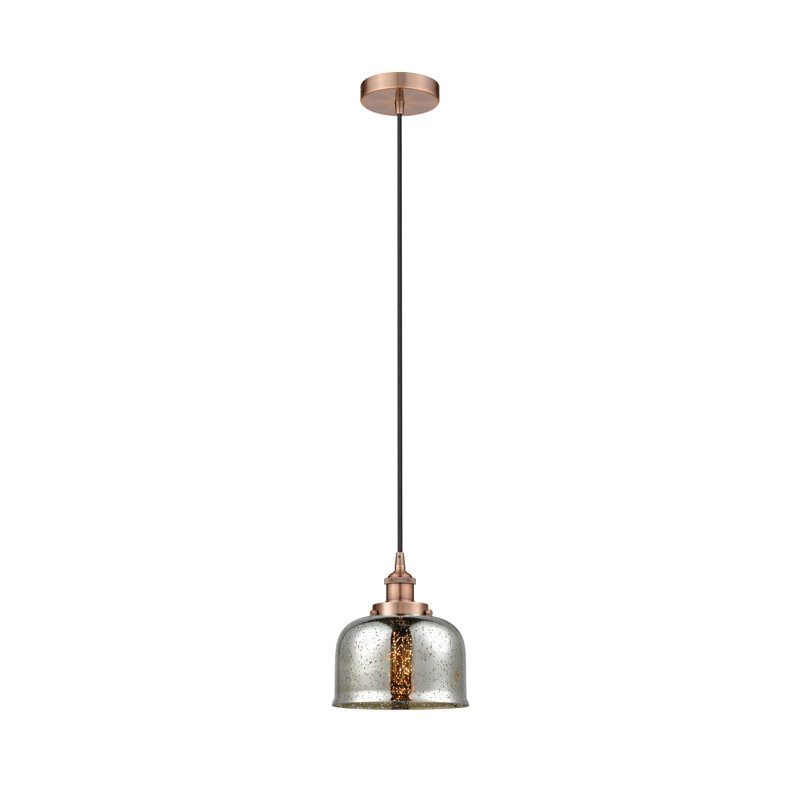 Bostonia 1 - Light Single Drop Pendant Pendant, 9.5" H x 8" W x 8" D, Silver Plated Mercury, Antique Copper
