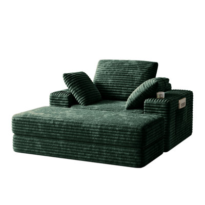 53" Indoor Chaise Lounge With Ottoman And Pillows,Oversized Fluffy Corduroy Sleeper Sofa Chair For Bedroom/Living Room With Double Side Pockets & Cup by Latitude Run