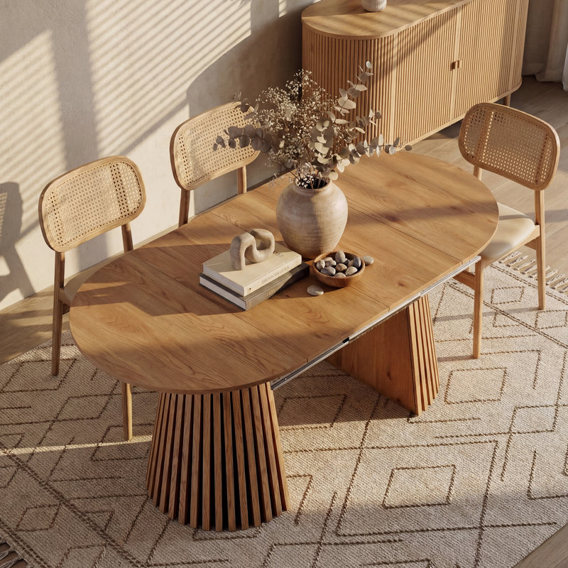 Table de salle à manger extensible ronde pour 2-6, table de cuisine longue de 39 po à 71 po avec base cannelée, tables de salle à manger ovales modernes de style campagnard pour la salle à manger, la cuisine et le salon