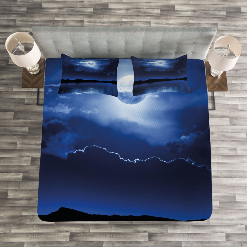 Addley Blue/White/Black Microfibre Bedspread Set, 175 x 225 cm