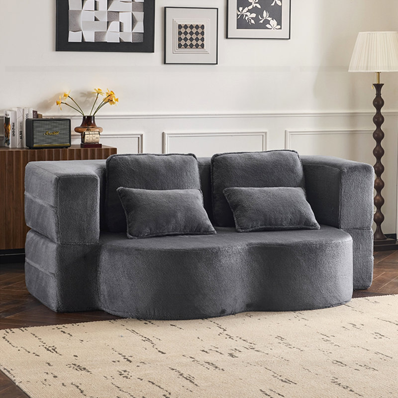 Chenille Futon Sofa Couch, Dark Gray