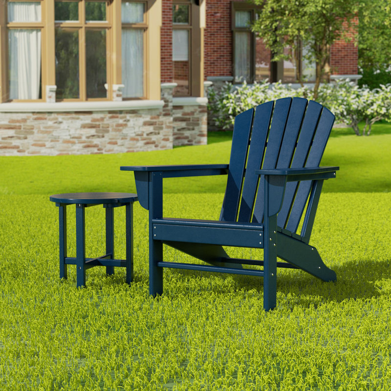 Chaise Adirondack en plastique / résine Geoff avec table, Bleu marine