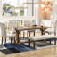 6 chaises avec table rectangulaire en noyer de 72 po, 4 chaises rembourrées rembourrées et un banc, chaises en bois, banc,