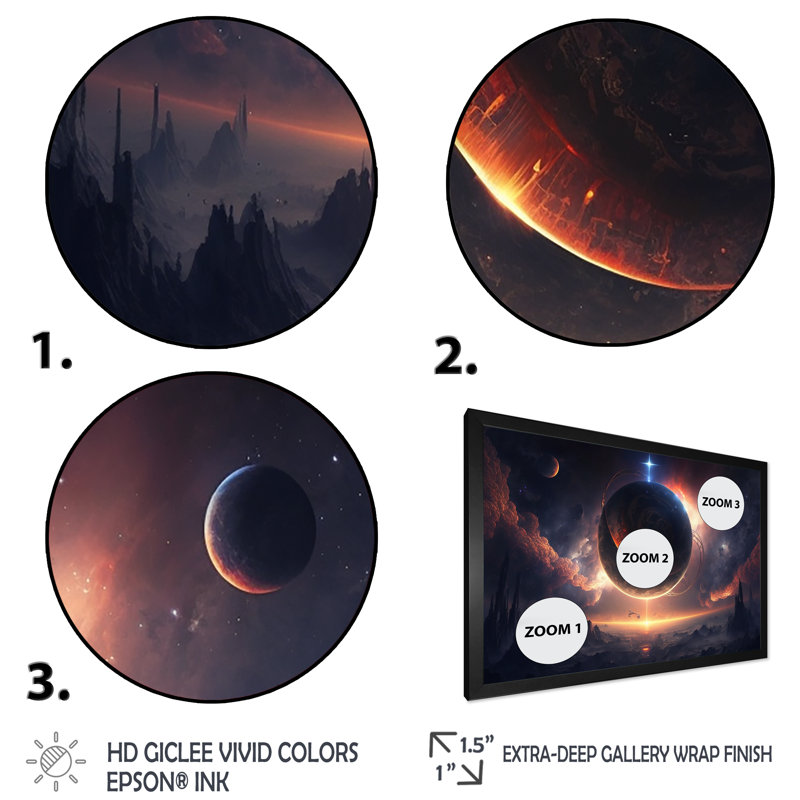 " Deep Planet Eclipse I ", Black Picture Framed, 12" H x 20" W x 1" D