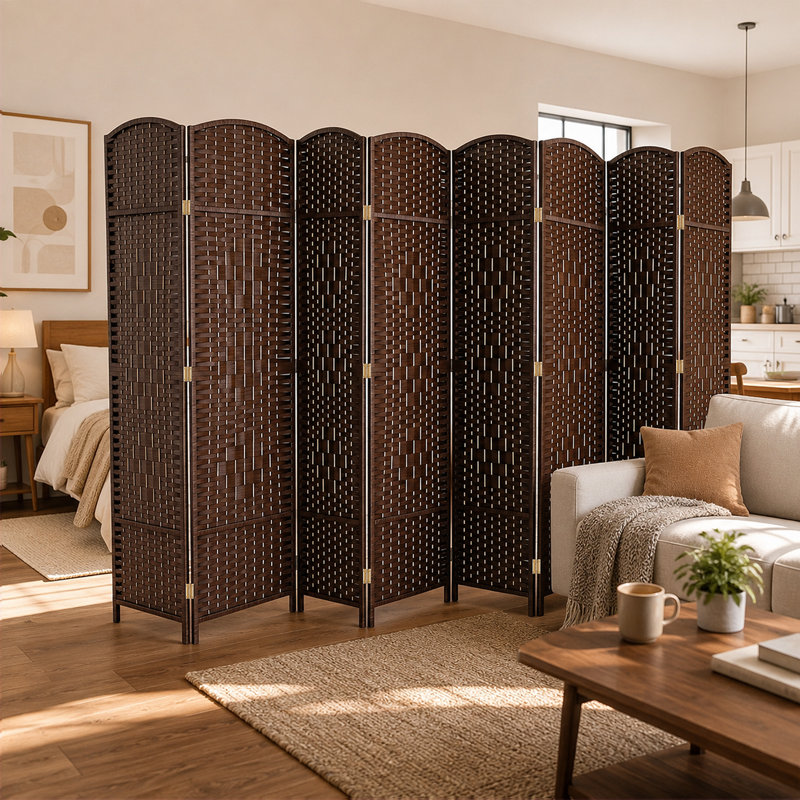 Foldable Room Divider, Mesh Privacy Screen (8 Panel, Coffee)