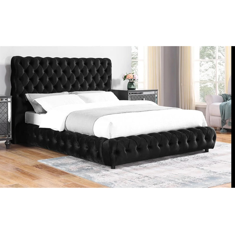 1pc lit tapissier contemporain capitonné tête de lit et pied de lit meubles de chambre à coucher colombe, Noir, Grand