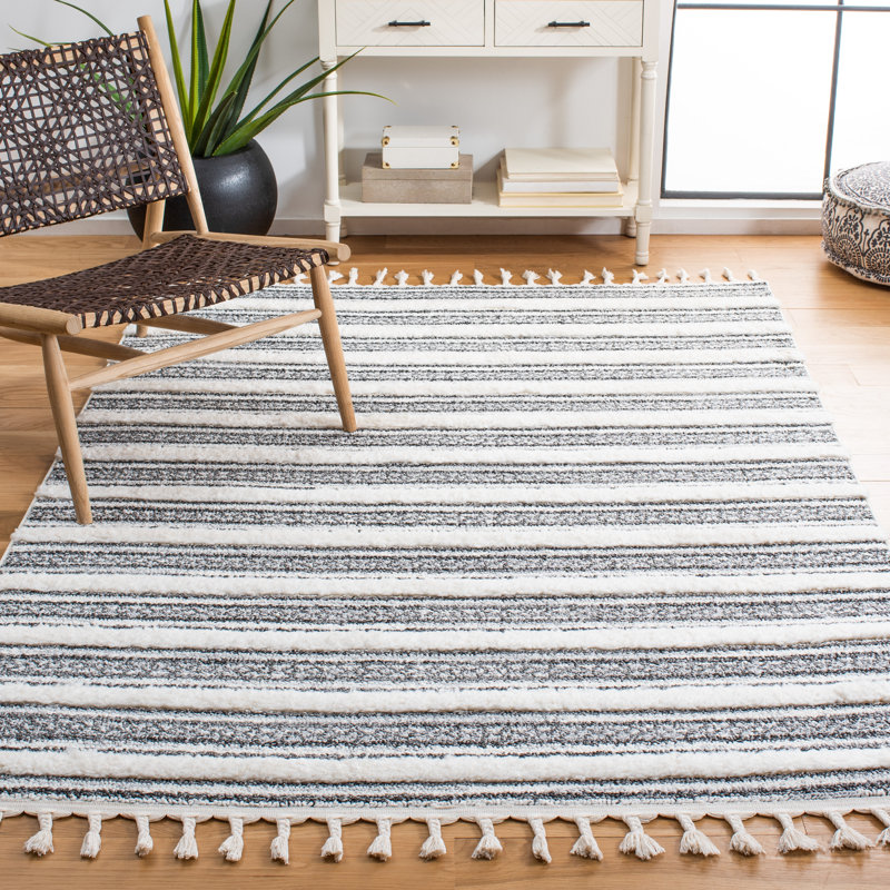 Moroccan Tassel Shag Performance Striped Rug, Rectangle 4' x 6'