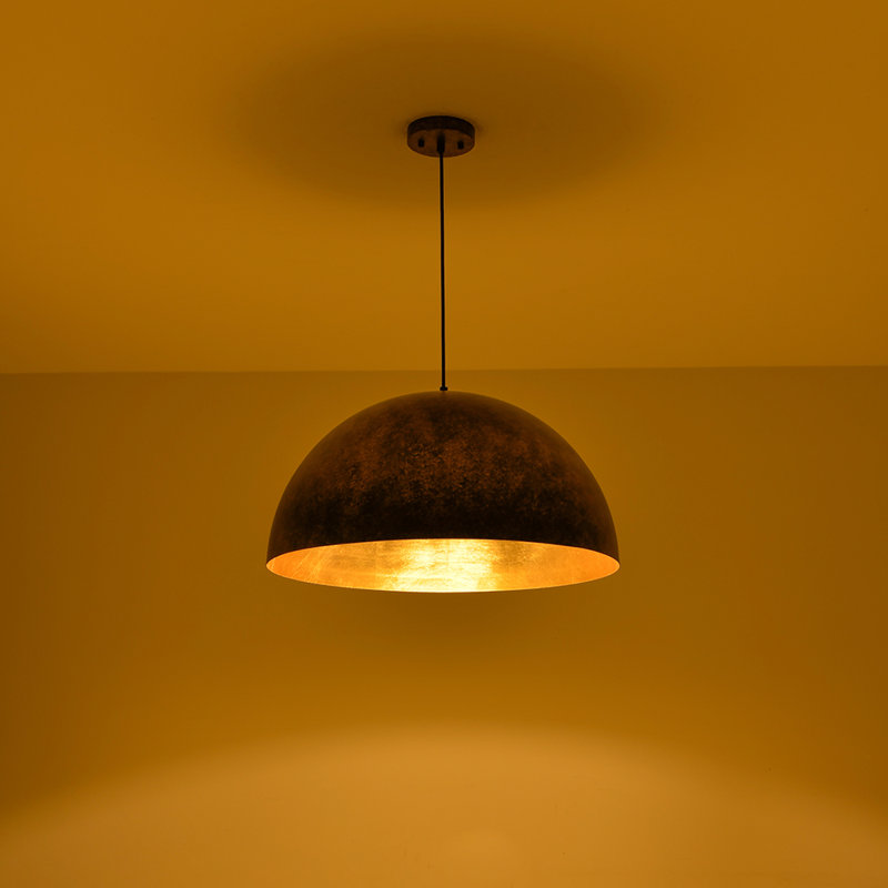 Rusty Industrial 1 - Light Gold Leaf Inner Metal Dome Pendant, 12.6" H x 23.6" W x 23.6" D