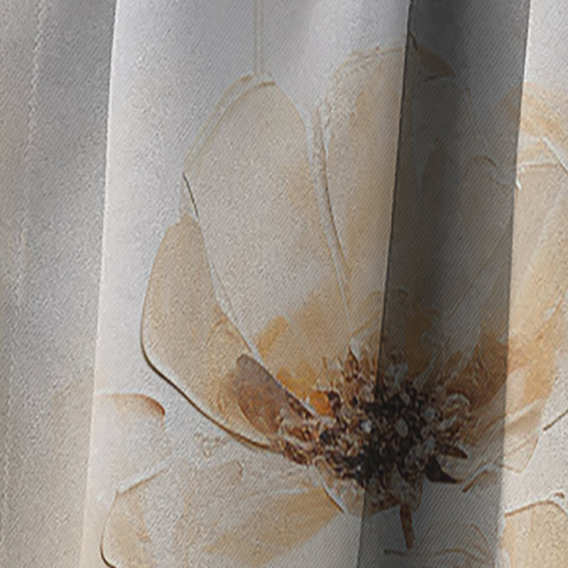 Blanc Buttercups On Beige Simplicity I - Rideau occultant en velours floral Buttercups - 1 panneau, L 52 po x L 84 po