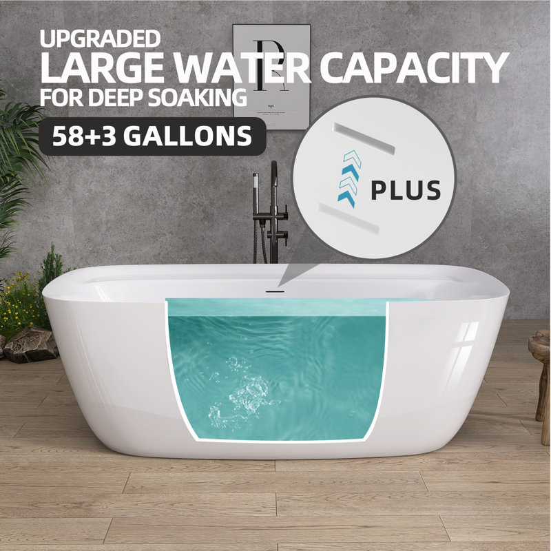 67 Inch Acrylic Freestanding Bathtub Modern Soaking Tub Overflow and Drain