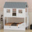 Structure de lit superposé House avec lit gigogne escamotable, toit et fenêtre