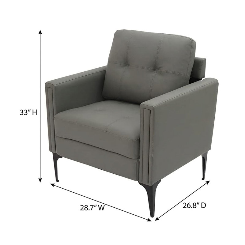 1 pièce Chaise d'appoint moderne rembourrée en similicuir avec tissu PU, Gris